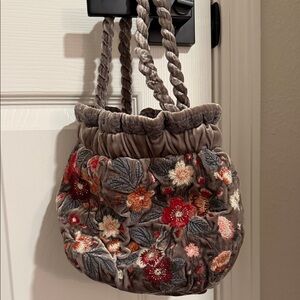 Johnny Was Floral Embroidered Velvet Bag
